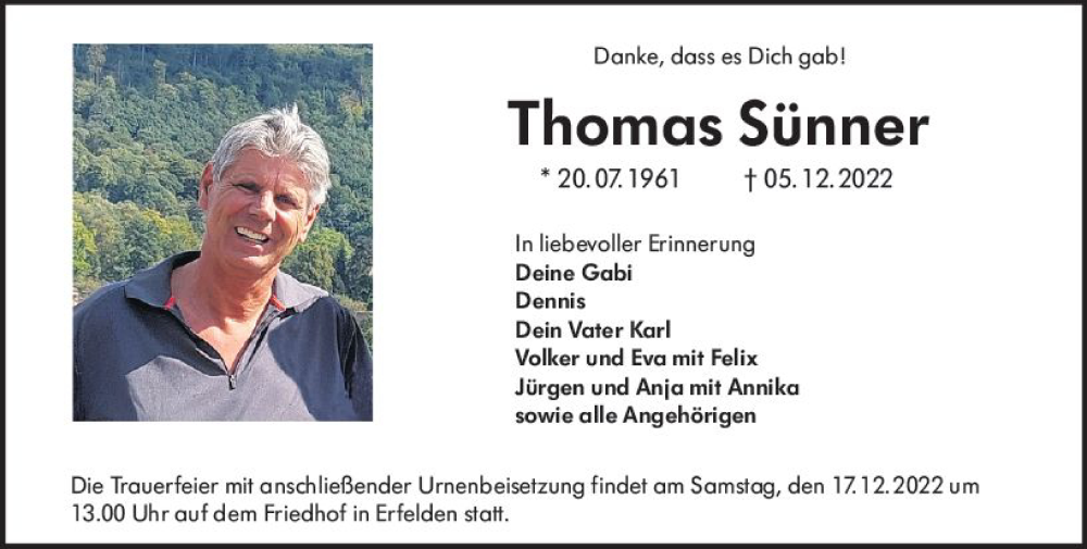  Traueranzeige für Thomas Sünner vom 10.12.2022 aus vrm-trauer Groß-Gerauer Echo