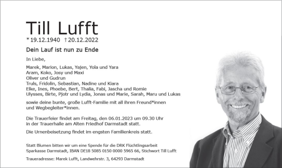Traueranzeige von Till Lufft von vrm-trauer Darmstädter Echo