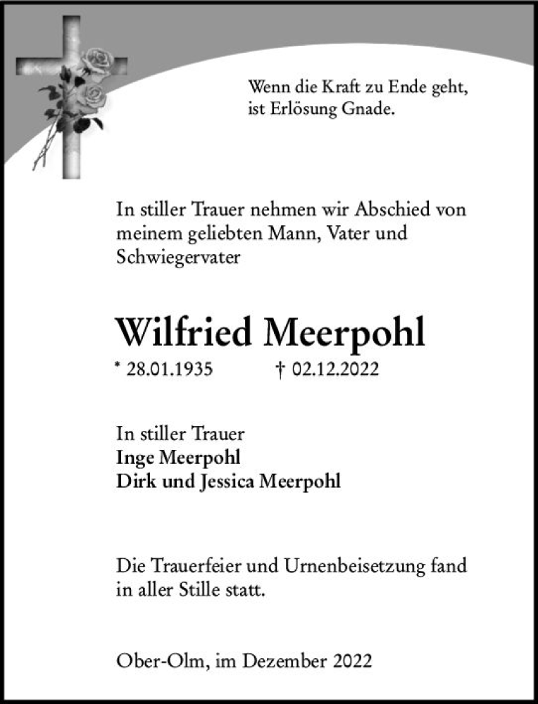  Traueranzeige für Wilfried Meerpohl vom 17.12.2022 aus vrm-trauer AZ Mainz