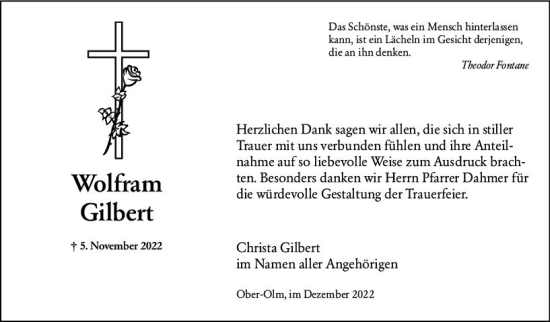 Traueranzeige von Wolfram Gilbert von vrm-trauer AZ Mainz