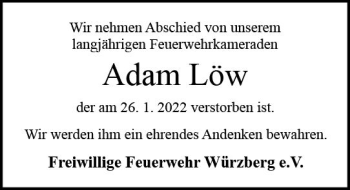 Traueranzeige von Adam Löw von vrm-trauer Odenwälder Echo