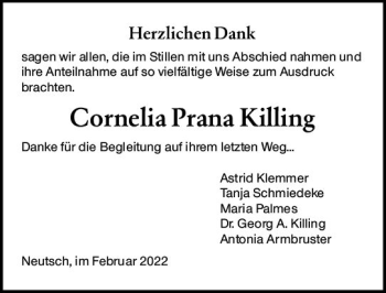 Traueranzeige von Cornelia Prana Killing von vrm-trauer Darmstädter Echo