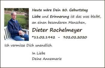 Traueranzeige von Dieter Rochelmeyer von vrm-trauer Wiesbadener Kurier