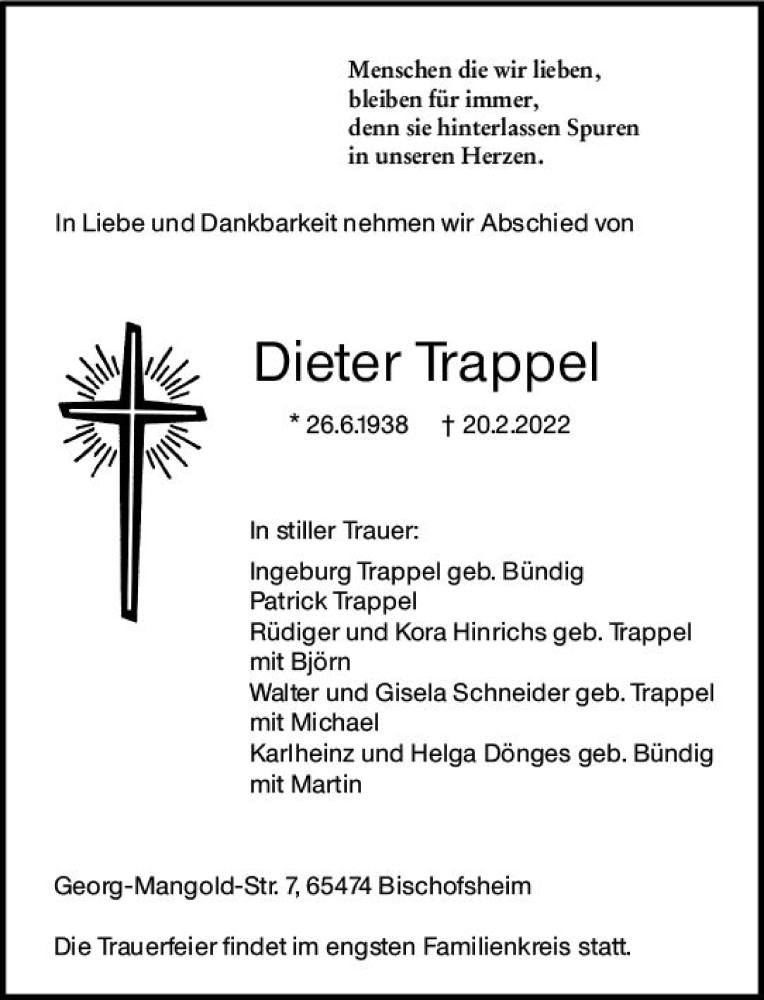  Traueranzeige für Dieter Trappe vom 26.02.2022 aus vrm-trauer AZ Mainz