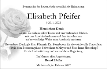 Traueranzeige von Elisabeth Pfeifer von vrm-trauer Odenwälder Echo