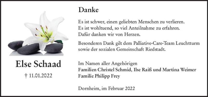  Traueranzeige für Else Schaad vom 12.02.2022 aus vrm-trauer Groß-Gerauer Echo