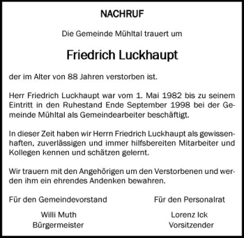 Traueranzeige von Friedrich Luckhaupt von vrm-trauer Darmstädter Echo