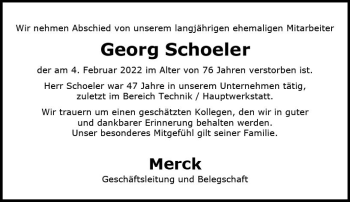 Traueranzeige von Georg Schoeler von vrm-trauer Darmstädter Echo