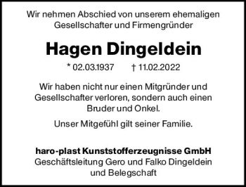 Traueranzeige von Hagen Dingeldein von vrm-trauer Odenwälder Echo
