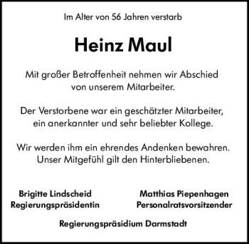 Traueranzeige von Heinz Maul von vrm-trauer Darmstädter Echo