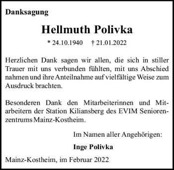 Traueranzeige von Hellmuth Polivka von vrm-trauer AZ Mainz