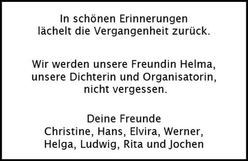  Traueranzeige für Helma  vom 11.02.2022 aus vrm-trauer Hochheimer Zeitung