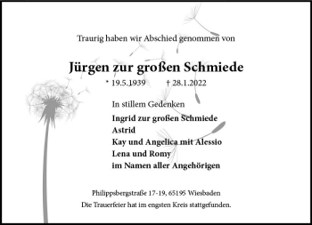 Traueranzeige von Jürgen zur großen Schmiede von vrm-trauer Wiesbadener Kurier