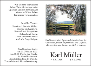 Traueranzeige von Karl Müller von vrm-trauer Odenwälder Echo