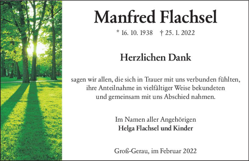  Traueranzeige für Manfred Flachsel vom 19.02.2022 aus vrm-trauer Groß-Gerauer Echo