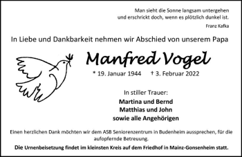 Traueranzeige von Manfred Vogel von vrm-trauer AZ Mainz