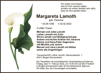 Traueranzeige von Margareta Lamoth von vrm-trauer Allgemeine  Zeitung Ingelheim-Bingen