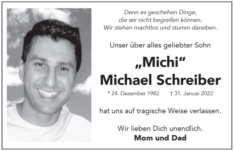  Traueranzeige für Michael Schreiber vom 12.02.2022 aus vrm-trauer Wiesbadener Kurier