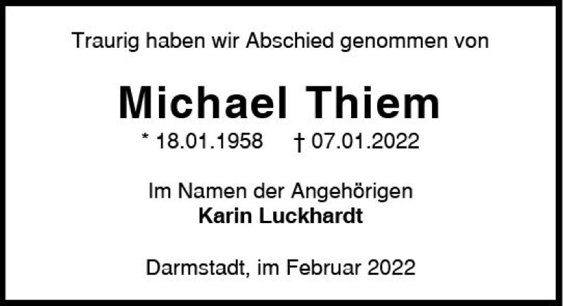  Traueranzeige für Michael Thiem vom 05.02.2022 aus vrm-trauer Darmstädter Echo