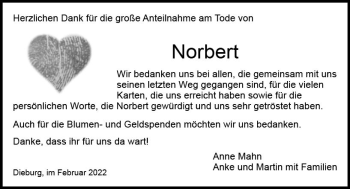 Traueranzeige von Norbert  von vrm-trauer DieburgerAnzeiger/Groß-Zimmerner Lokala