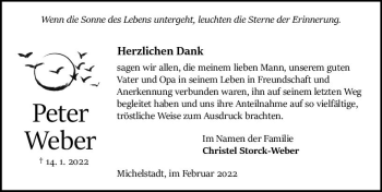 Traueranzeige von Peter Weber von vrm-trauer Odenwälder Echo
