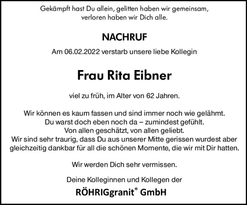  Traueranzeige für Rita Eibner vom 16.02.2022 aus vrm-trauer Bergsträßer Anzeiger