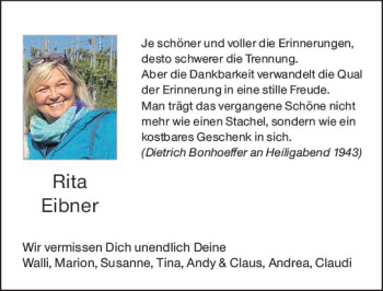 Traueranzeige von Rita Eibner von vrm-trauer Bürstädter/Lamperth. Ztg/Starkenburger