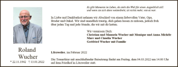 Traueranzeige von Roland Wucher von vrm-trauer AZ Mainz