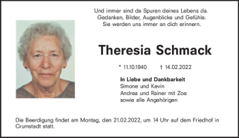 Traueranzeige von Theresia Schmack von vrm-trauer Groß-Gerauer Echo