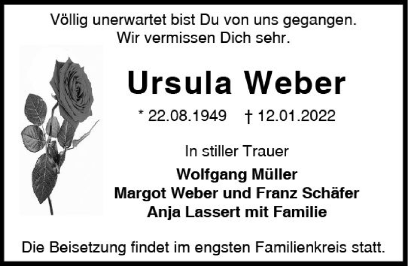  Traueranzeige für Ursula Weber vom 05.02.2022 aus vrm-trauer Darmstädter Echo