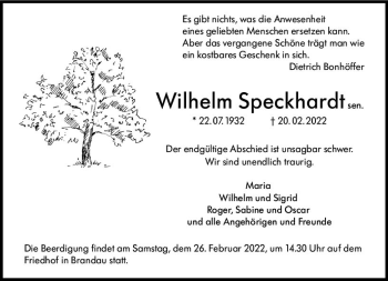 Traueranzeige von Wilhelm Speckhardt von vrm-trauer Darmstädter Echo
