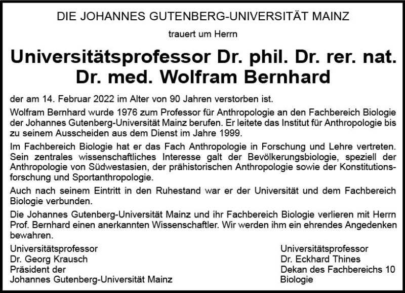 Traueranzeige für Wolfram Bernhard vom 26.02.2022 aus vrm-trauer AZ Mainz