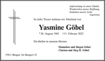 Traueranzeige von Yasmine Göbel von vrm-trauer Allgemeine  Zeitung Ingelheim-Bingen
