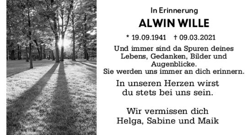  Traueranzeige für Alwin Wille vom 09.03.2022 aus vrm-trauer Groß-Gerauer Echo