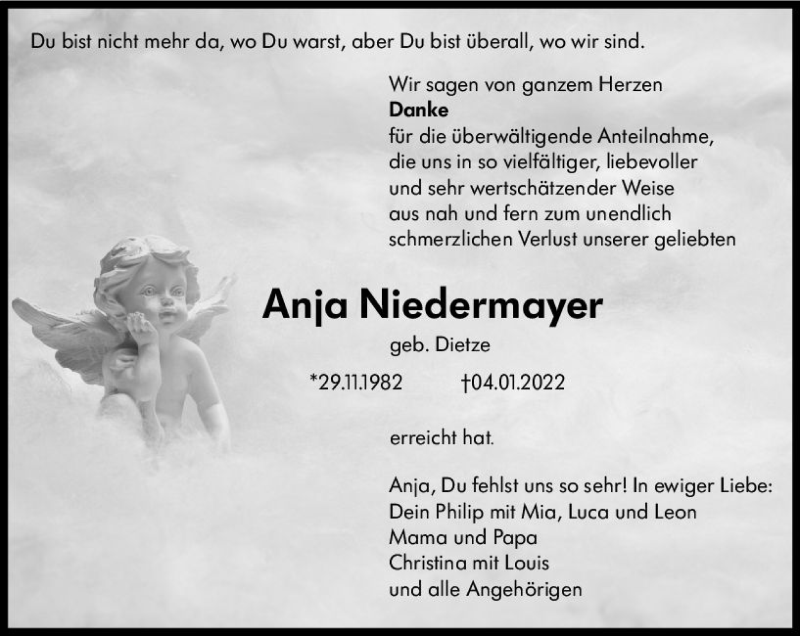  Traueranzeige für Anja Niedermayer vom 12.03.2022 aus vrm-trauer Darmstädter Echo
