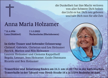 Traueranzeige von Anna Maria Holzamer von vrm-trauer AZ Mainz