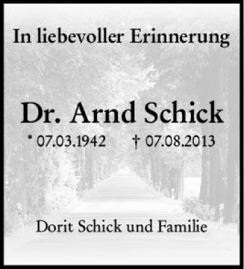 Traueranzeige von Arnd Schick von vrm-trauer AZ Mainz