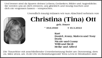 Traueranzeige von Christina Ott von vrm-trauer Wiesbadener Kurier