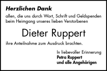 Traueranzeige von Dieter Ruppert von vrm-trauer Rüsselsheimer Echo / MainSpitze