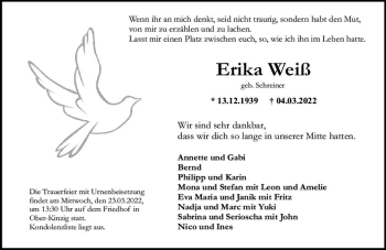 Traueranzeige von Erika Weiß von vrm-trauer Odenwälder Echo