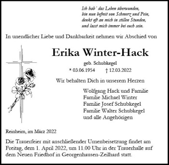 Traueranzeige von Erika Winter-Hack von vrm-trauer Darmstädter Echo