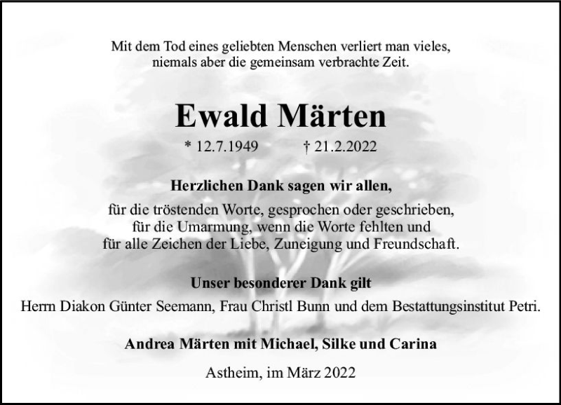  Traueranzeige für Ewald Märten vom 26.03.2022 aus vrm-trauer Rüsselsheimer Echo / MainSpitze