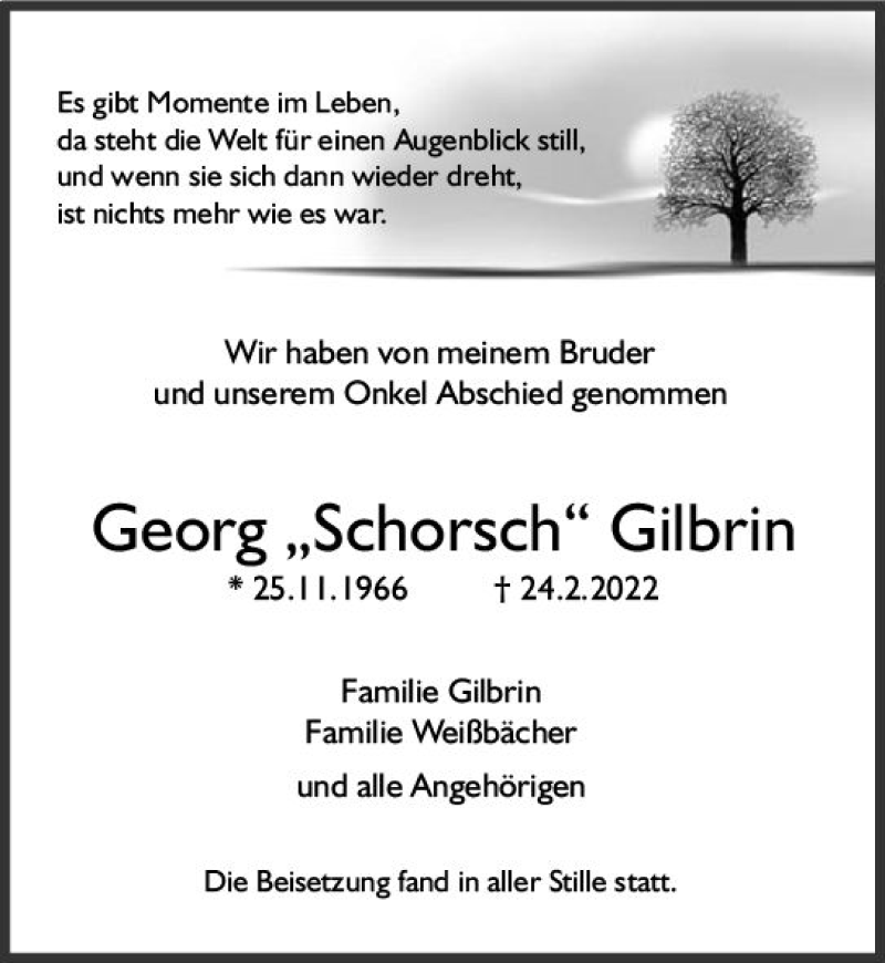  Traueranzeige für Georg Gilbrin vom 26.03.2022 aus vrm-trauer AZ Mainz