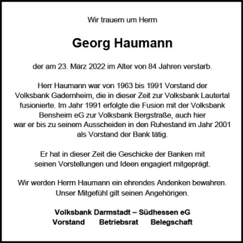 Traueranzeige von Georg Haumann von vrm-trauer Darmstädter Echo