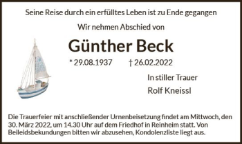 Traueranzeige von Günther Beck von vrm-trauer Bürstädter/Lamperth. Ztg/Starkenburger