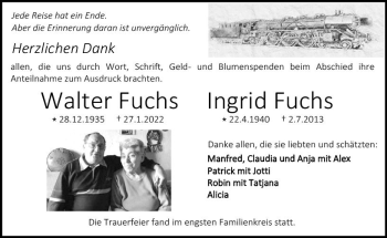 Traueranzeige von Ingrid Fuchs von vrm-trauer Darmstädter Echo