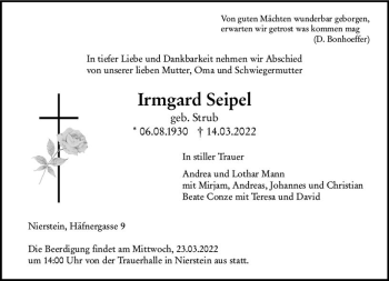 Traueranzeige von Irmgard Seipel von vrm-trauer AZ Mainz