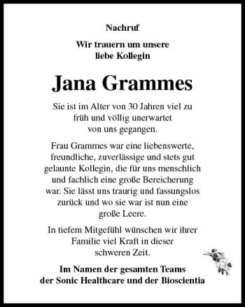 Traueranzeige von Jana Grammes von vrm-trauer Allgemeine  Zeitung Ingelheim-Bingen