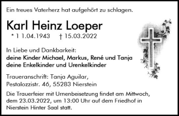 Traueranzeige von Karl Heinz Loeper von vrm-trauer AZ Mainz