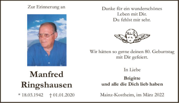 Traueranzeige von Manfred Ringshausen von vrm-trauer AZ Mainz